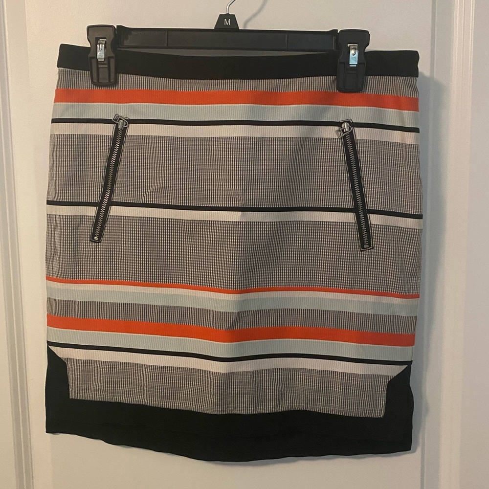 L.A.M.B striped silk blend a line skirt